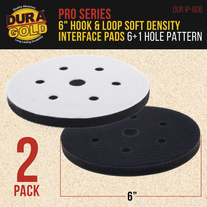 Pro Series 6" x 10mm Soft Density Interface Pad, 6 + 1 Hole Pattern, 2 Pack - Hook & Loop, Between Vacuum Sander Sanding Discs, Polisher Pad