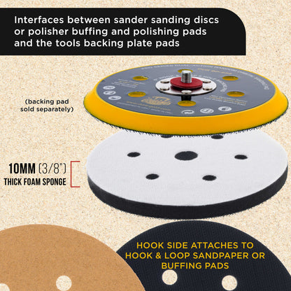 Pro Series 6" x 10mm Soft Density Interface Pad, 6 + 1 Hole Pattern, 2 Pack - Hook & Loop, Between Vacuum Sander Sanding Discs, Polisher Pad