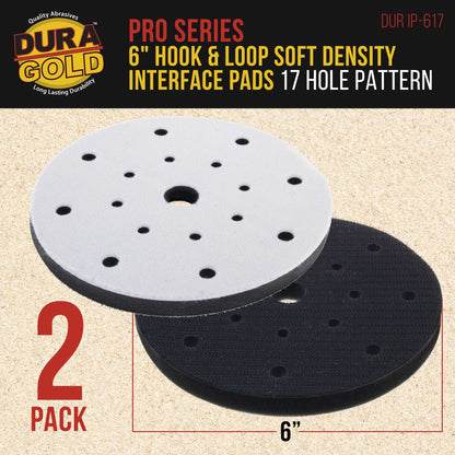 Pro Series 5" x 10mm Soft Density Interface Pad, 17 Hole Pattern, 2 Pack - Hook & Loop, Between Vacuum Sander Sanding Discs, Polisher Pads