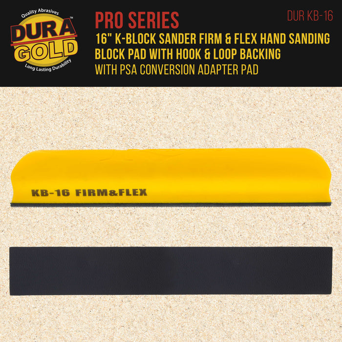 Dura-Gold Pro Series 16" K-Block Sander Firm & Flex Hand Sanding Block Pad with Hook & Loop Backing and PSA Sandpaper Conversion Adapter Pad Sand Auto