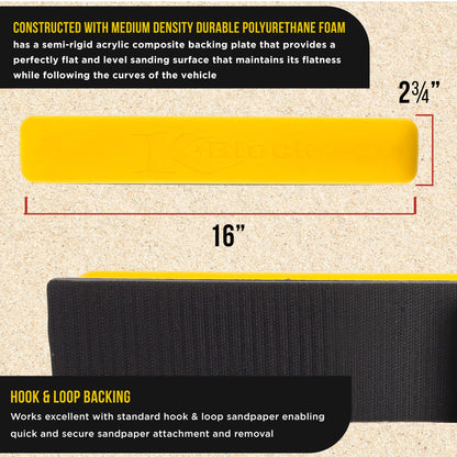 Pro Series 16" K-Block Sander Firm & Flex Hand Sanding Block Pad with Hook & Loop Backing and PSA Sandpaper Conversion Adapter Pad