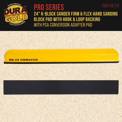 Pro Series 24" K-Block Sander Firm & Flex Hand Sanding Block Pad with Hook & Loop Backing and PSA Sandpaper Conversion Adapter Pad