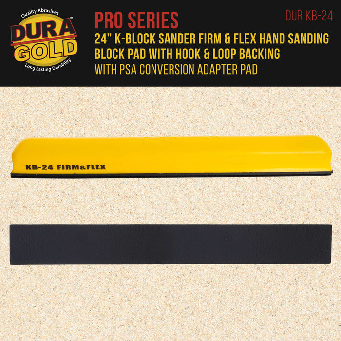 Dura-Gold Pro Series 24" K-Block Sander Firm & Flex Hand Sanding Block Pad with Hook & Loop Backing and PSA Sandpaper Conversion Adapter Pad Sand Auto