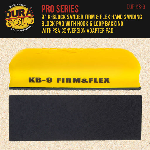 Dura-Gold Pro Series 9" K-Block Sander Firm & Flex Hand Sanding Block Pad with Hook & Loop Backing and PSA Sandpaper Conversion Adapter Pad, Sand Auto