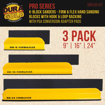 Pro Series K-Block Sander Firm & Flex Hand Sanding Block Kit, 9", 16" and 24" with Hook & Loop Backing and PSA Sandpaper Conversion Adapter Pad