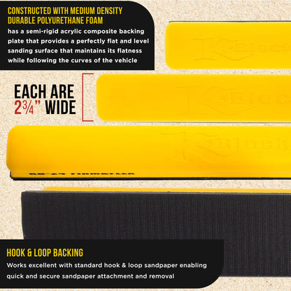 Pro Series K-Block Sander Firm & Flex Hand Sanding Block Kit, 9", 16" and 24" with Hook & Loop Backing and PSA Sandpaper Conversion Adapter Pad