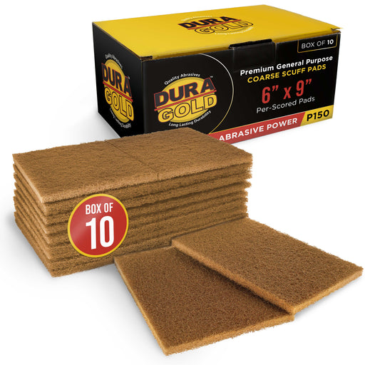 Dura-Gold Premium 6" x 9" Gold Coarse Scuff Pads, Box of 10 - Scuffing, Sanding, Paint Primer Prep Adhesion Scratch - Surface Preparation Automotive