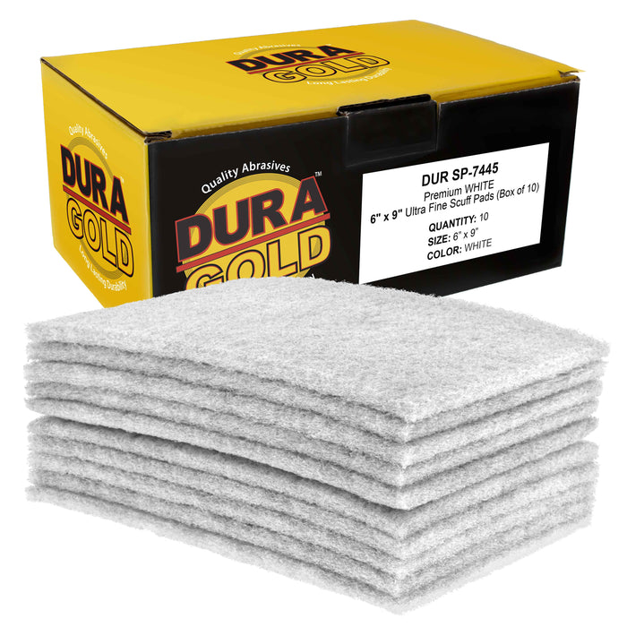 Dura-Gold Premium 6" x 9" White Light Duty Scuff Pads, Box of 10 - Scuffing Cleaning Cleansing Surfaces, Preparation, Automotive Woodworking Household