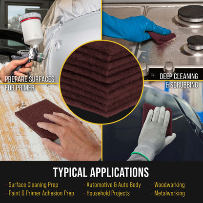 Premium 6" x 9" Maroon General Purpose Scuff Pads, Box of 10 - Scuffing, Sanding, Surface Adhesion Preparation Paint Primer Auto Autobody