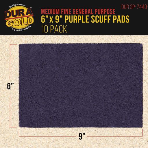 Dura-Gold Premium 6" x 9" Purple Medium Fine Scuff Pads, Box of 10 - Scuffing, Sanding, Cleaning, Auto Paint Color Blend Surface Adhesion Preparation