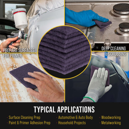 Premium 6" x 9" Purple Medium Fine Scuff Pads, Box of 10 - Scuffing, Sanding, Cleaning, Auto Paint Color Blend Surface Adhesion Preparation