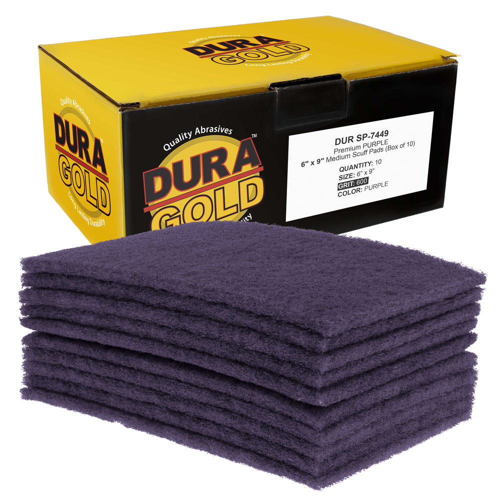 Dura-Gold Premium 6" x 9" Purple Medium Fine Scuff Pads, Box of 10 - Scuffing, Sanding, Cleaning, Auto Paint Color Blend Surface Adhesion Preparation