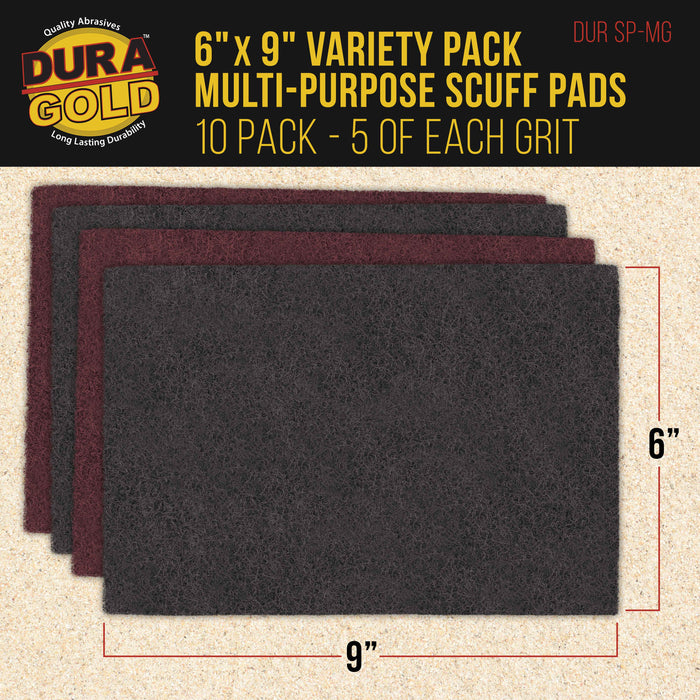 Dura-Gold Premium 6" x 9" Scuff Pads, 5 Each Maroon General Purpose & 5 Each Gray Ultra Fine - Scuffing, Sanding, Auto Paint Surface Adhesion Prep