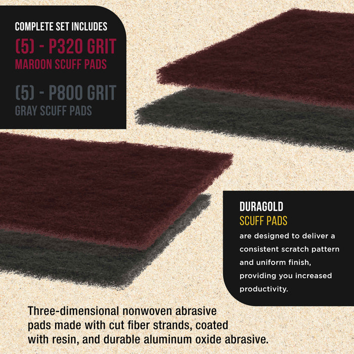 Dura-Gold Premium 6" x 9" Scuff Pads, 5 Each Maroon General Purpose & 5 Each Gray Ultra Fine - Scuffing, Sanding, Auto Paint Surface Adhesion Prep