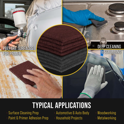 Premium 6" x 9" Scuff Pads, 5 Each Maroon General Purpose & 5 Each Gray Ultra Fine - Scuffing, Sanding, Auto Paint Surface Adhesion Prep