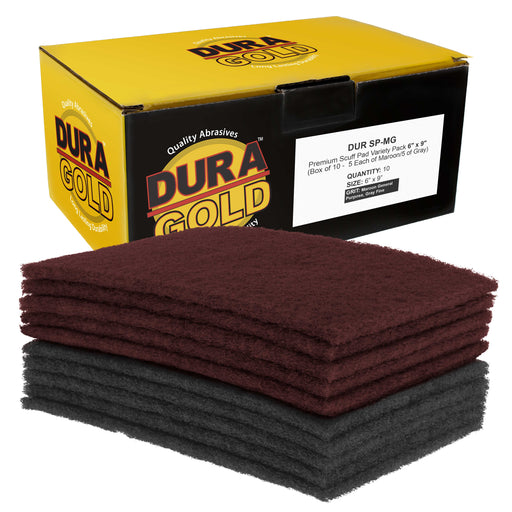 Dura-Gold Premium 6" x 9" Scuff Pads, 5 Each Maroon General Purpose & 5 Each Gray Ultra Fine - Scuffing, Sanding, Auto Paint Surface Adhesion Prep