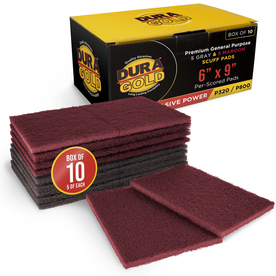 Premium 6" x 9" Scuff Pads, 5 Each Maroon General Purpose & 5 Each Gray Ultra Fine - Scuffing, Sanding, Auto Paint Surface Adhesion Prep