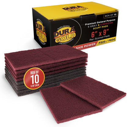 Premium 6" x 9" Scuff Pads, 5 Each Maroon General Purpose & 5 Each Gray Ultra Fine - Scuffing, Sanding, Auto Paint Surface Adhesion Prep