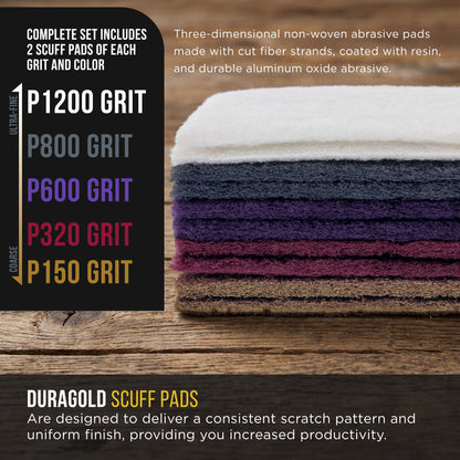 Premium 6" x 9" 10 Scuff Pad Variety Pack, 2 Each Maroon, Gray, Gold, Purple and White - Scuffing, Scouring, Sanding, Cleaning, Automotive