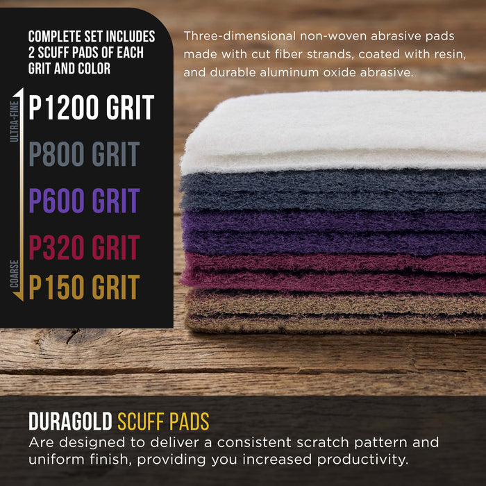 Dura-Gold Premium 6" x 9" 10 Scuff Pad Variety Pack, 2 Each Maroon, Gray, Gold, Purple and White - Scuffing, Scouring, Sanding, Cleaning, Automotive