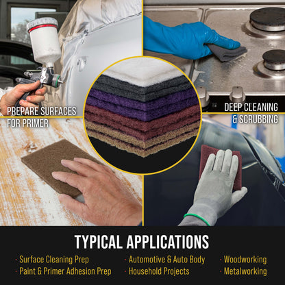 Premium 6" x 9" 10 Scuff Pad Variety Pack, 2 Each Maroon, Gray, Gold, Purple and White - Scuffing, Scouring, Sanding, Cleaning, Automotive