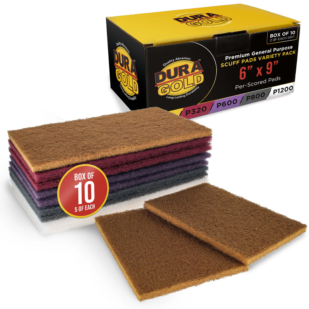 Premium 6" x 9" 10 Scuff Pad Variety Pack, 2 Each Maroon, Gray, Gold, Purple and White - Scuffing, Scouring, Sanding, Cleaning, Automotive