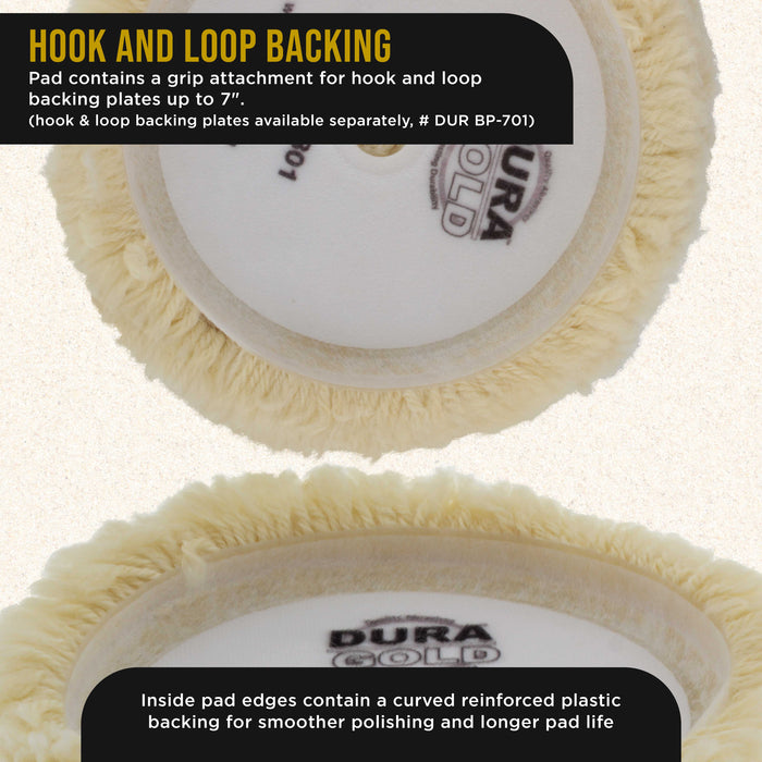 Dura-Gold 8" 100% Premium Wool Hook & Loop Grip Buffing Pad for Compound Cutting & Polishing - Fits Automotive Car Detailing Polisher Sanders - Polish