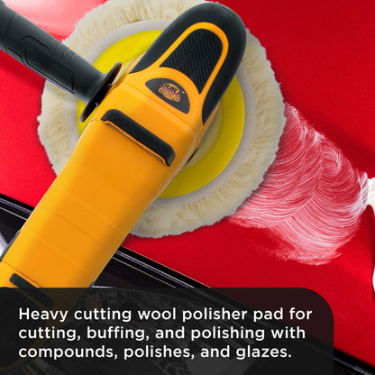 8" 100% Premium Wool Hook & Loop Grip Buffing Pad for Compound Cutting & Polishing - Fits Automotive Car Detailing Polisher Sanders - Polish