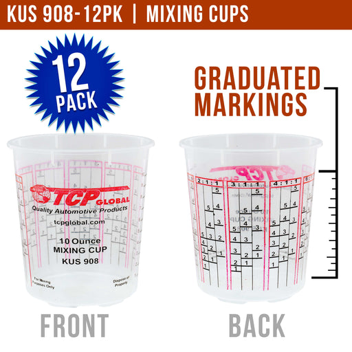 Pack of 12 - Mix Cups - 1/2 Pint size - 10 ounce Volume Paint and Epoxy Mixing Cups - Mix Cups Are Calibrated with Multiple Mixing Ratios