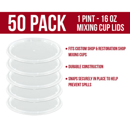 Paint Mixing Cup Lids Only (Box of 50) Pint Size - Exclusively Fits Custom Shop/Cups, 16 Ounce Size - Auto Paint Cup Lids for Acrylic