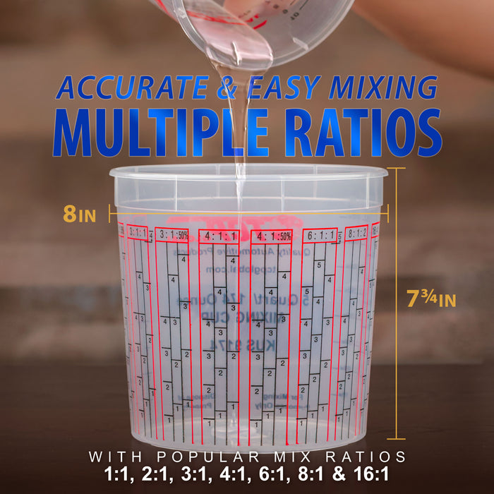Custom Shop Paint Mixing Cups, 5-Quart (12 Pack) - Plastic Measuring Cups for Liquids, Automotive Painting, Epoxy Resin, Acrylic Arts, Crafts, Disposable or Reusable, Graduated, Mixing Ratios