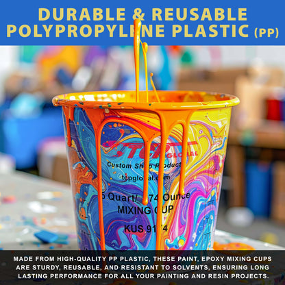 Paint Mixing Cups, 5-Quart (12 Pack) - Plastic Measuring Cups for Liquids, Automotive Painting, Epoxy Resin, Acrylic Arts, Crafts