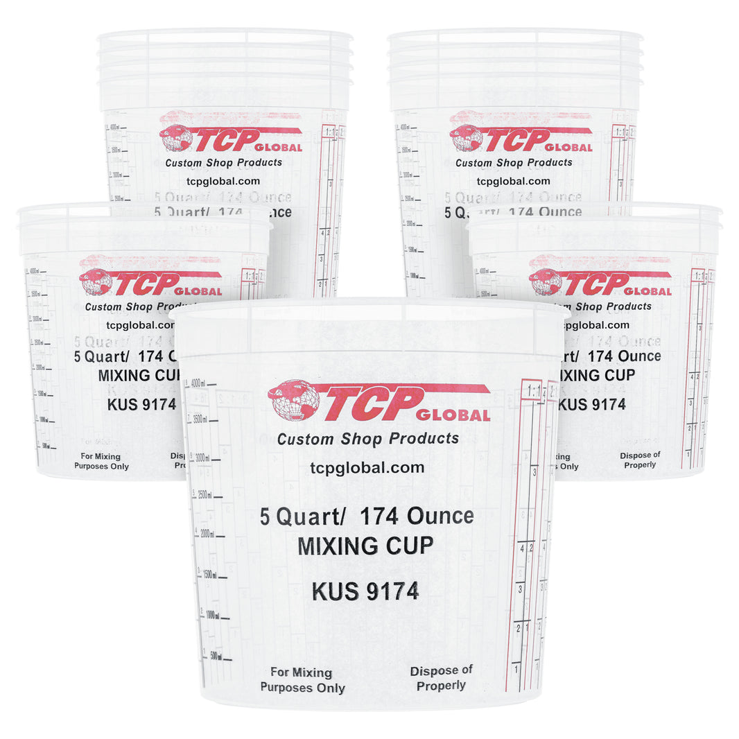 Paint Mixing Cups, 5-Quart (12 Pack) - Plastic Measuring Cups for Liquids, Automotive Painting, Epoxy Resin, Acrylic Arts, Crafts