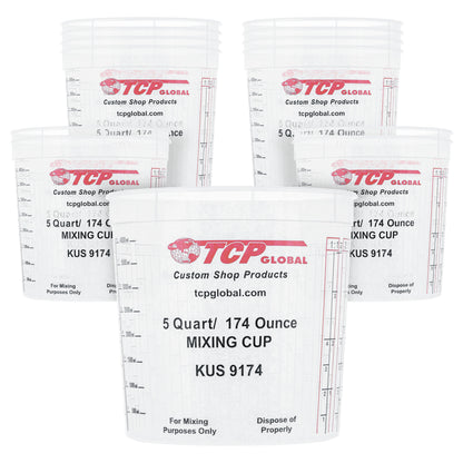 Paint Mixing Cups, 5-Quart (12 Pack) - Plastic Measuring Cups for Liquids, Automotive Painting, Epoxy Resin, Acrylic Arts, Crafts