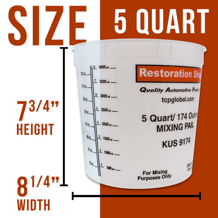 Pack of 12 - Mix Cups - 5 Quart size - 174 ounce Volume Paint and Epoxy Mixing Cups - Mix Cups Are Calibrated with Multiple Mixing Ratios