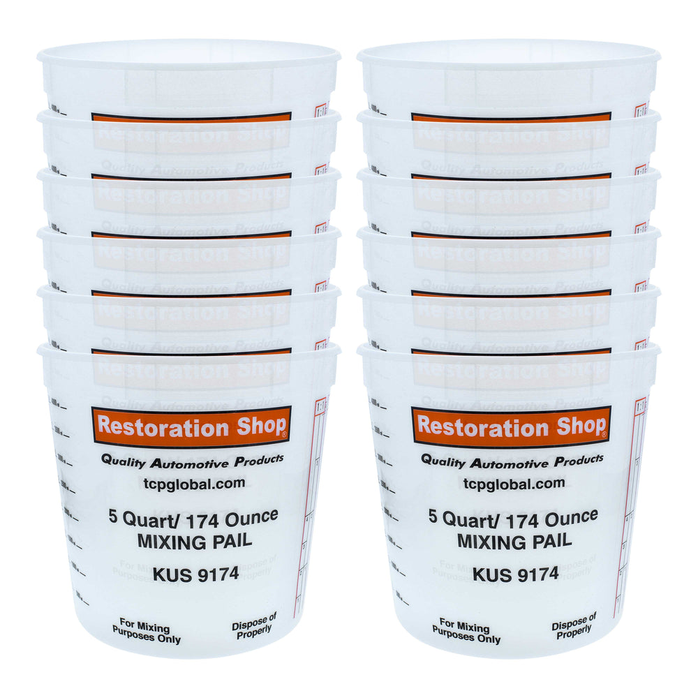 Pack of 12 - Mix Cups - 5 Quart size - 174 ounce Volume Paint and Epoxy Mixing Cups - Mix Cups Are Calibrated with Multiple Mixing Ratios