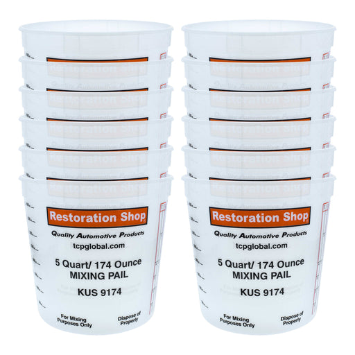 Pack of 12 - Mix Cups - 5 Quart size - 174 ounce Volume Paint and Epoxy Mixing Cups - Mix Cups Are Calibrated with Multiple Mixing Ratios