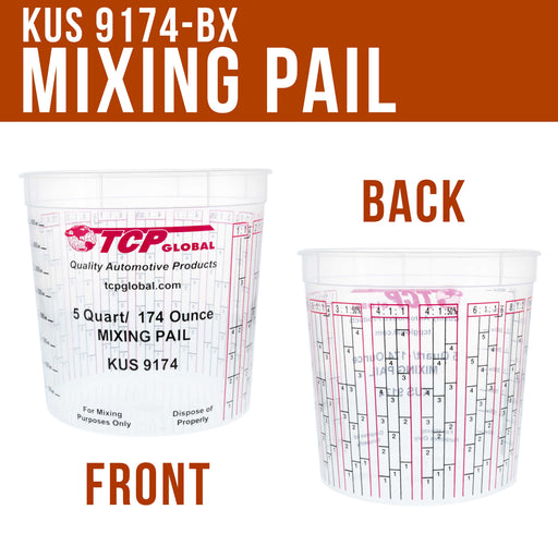 Case of 48 - Mix Cups - 5 Quart size - 174 ounce Volume Paint and Epoxy Mixing Cups - Mix Cups Are Calibrated with Multiple Mixing Ratios