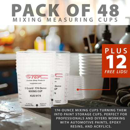 Paint Mixing Cups, 5-Quart (48 Pack) - Plastic Measuring Cups for Liquids, Automotive Painting, Epoxy Resin, Acrylic Arts, Crafts