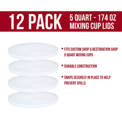 Paint Mixing Pail Lids Only (12 Pack) 5 Quart Size - Exclusively Fits Custom Shop/Mixing Pail, 174 Ounce Size - Auto Paint Lids for