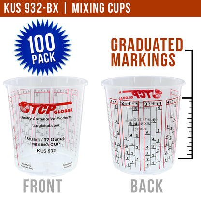 Paint Mixing Cups, 32-Ounce (Box of 100) - Plastic Measuring Cups for Liquids, Automotive Painting, Epoxy Resin, Acrylic Arts, Crafts