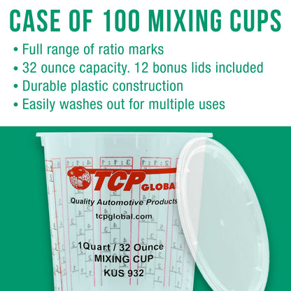 Paint Mixing Cups, 32-Ounce (Box of 100) - Plastic Measuring Cups for Liquids, Automotive Painting, Epoxy Resin, Acrylic Arts, Crafts