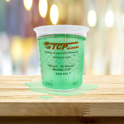 Paint Mixing Cups, 32-Ounce (Box of 100) - Plastic Measuring Cups for Liquids, Automotive Painting, Epoxy Resin, Acrylic Arts, Crafts