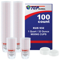 Paint Mixing Cups, 32-Ounce (Box of 100) - Plastic Measuring Cups for Liquids, Automotive Painting, Epoxy Resin, Acrylic Arts, Crafts