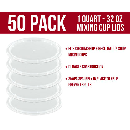 Paint Mixing Cup Lids Only (Box of 50) Quart Size - Exclusively Fits Custom Shop/Cups, 32 Ounce Size - Auto Paint Cup Lids for Acrylic