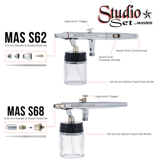 Master G65 Studio Airbrush Set with 6 Different Airbrush Models (3 Gravity Feed, 2 Siphon Feed, 1 Side Feed)