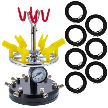 Master S66 Airbrush Set with 6 Precision Siphon Feed Airbrushes, 6 Station Airbrush Holder with Air Regulated Manifold, 7 Air Hoses & 6 Bottles