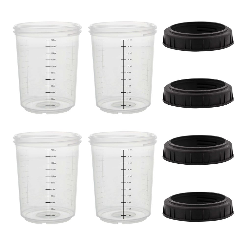 Master Paint System MPS, 4 Pack Set of Mini Size 6 Ounce (180ml) Hard Cups and Retainer Rings - 4 Hard Cups and 4 Rings