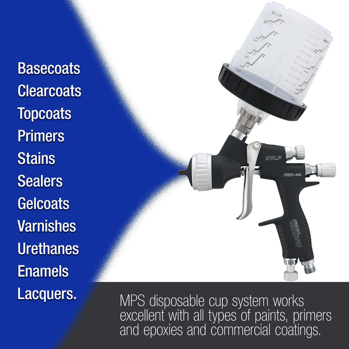 Master Paint System MPS Disposable Paint Spray Gun Cup Liners and Lid System, 40 Pack Standard Size 20 Ounce (600ml) Kit