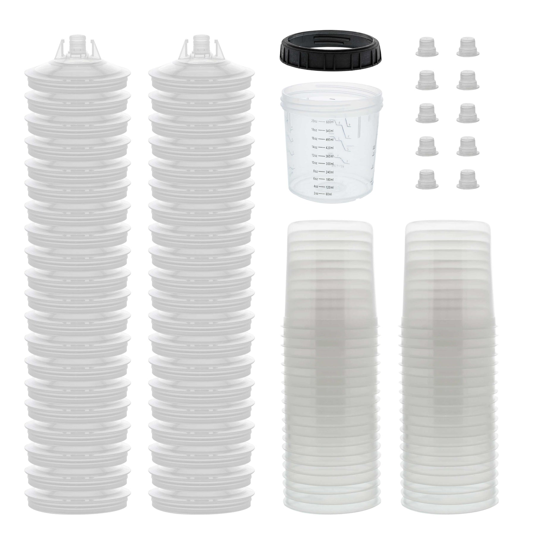 Master Paint System MPS Disposable Paint Spray Gun Cup Liners and Lid System, 40 Pack Standard Size 20 Ounce (600ml) Kit, Clear